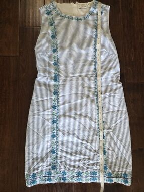 Vineyard Vines Blue and White Striped Sleeveless Embroidered Shift Dress